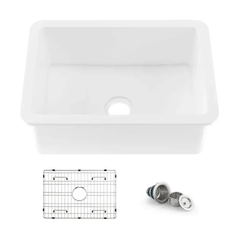 Casa Nova 24" White Fireclay Single Bowl Kitchen Undermount Sink - C2-24S