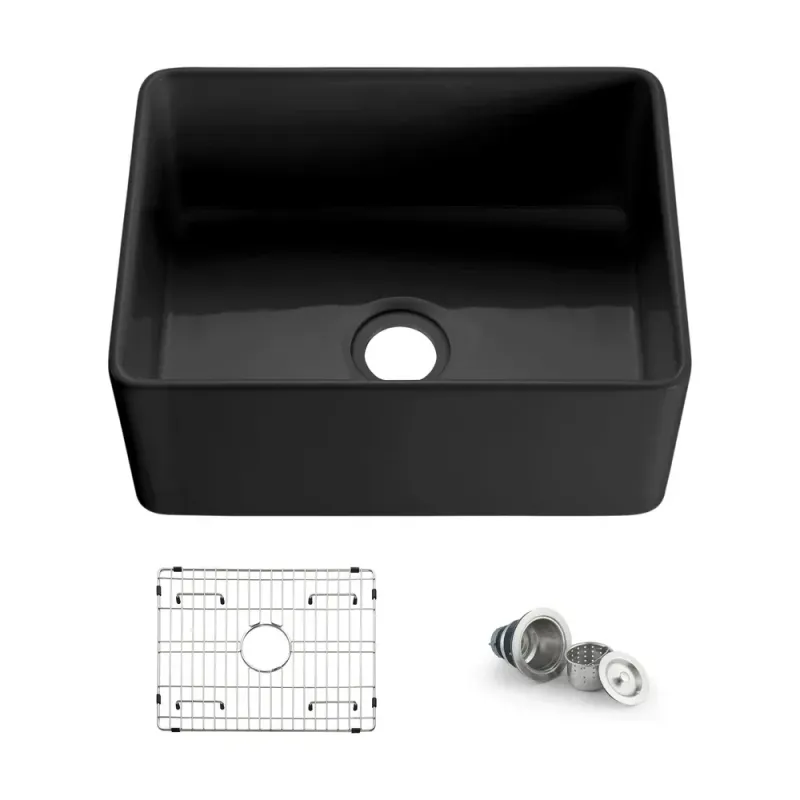Casa Nova 24" Matte Black Fireclay Single Bowl Kitchen Farmhouse Sink - C2-24SFMB