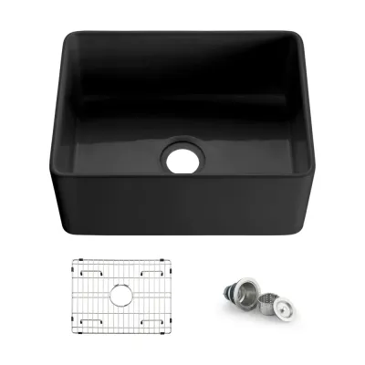 Nova 24" Matte Black Fireclay Single Bowl Kitchen Farmhouse Sink - KBC2-24SFMB