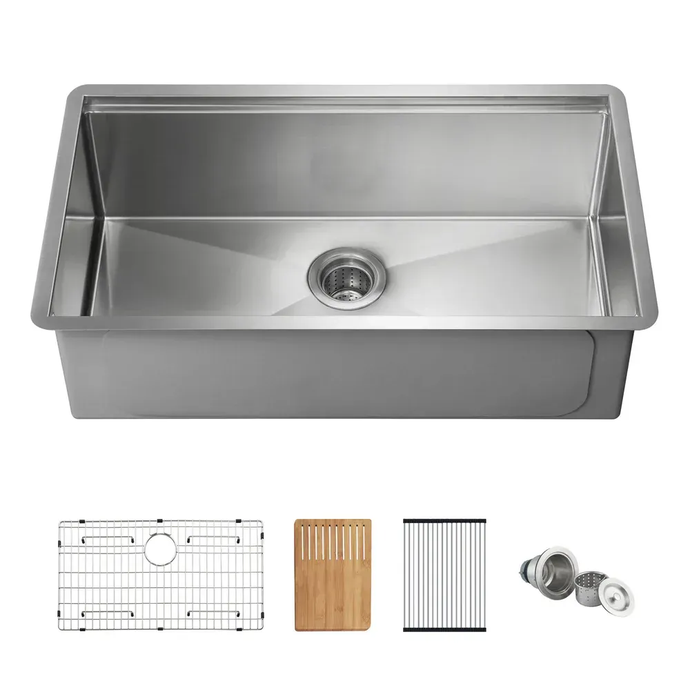 Casa 33" Handcrafted 316 Marine Grade Stainless Steel Single Bowl Workstation Undermount Kitchen Sink - C3-33ST