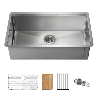 Casa 33" Handcrafted 316 Marine Grade Stainless Steel Single Bowl Workstation Undermount Kitchen Sink - C3-33ST