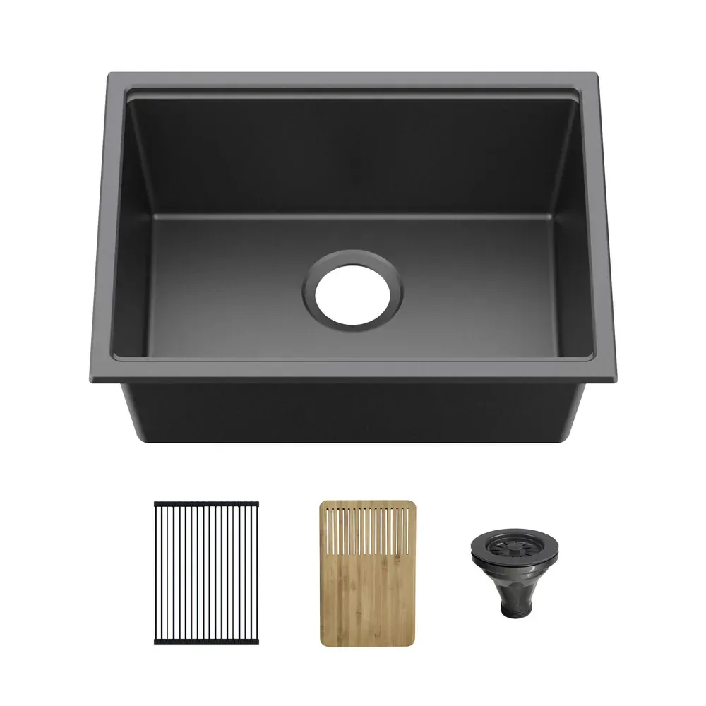Casa 23" Black Undermount Workstation Single Bowl Quartz Kitchen Sink - C4-23ST