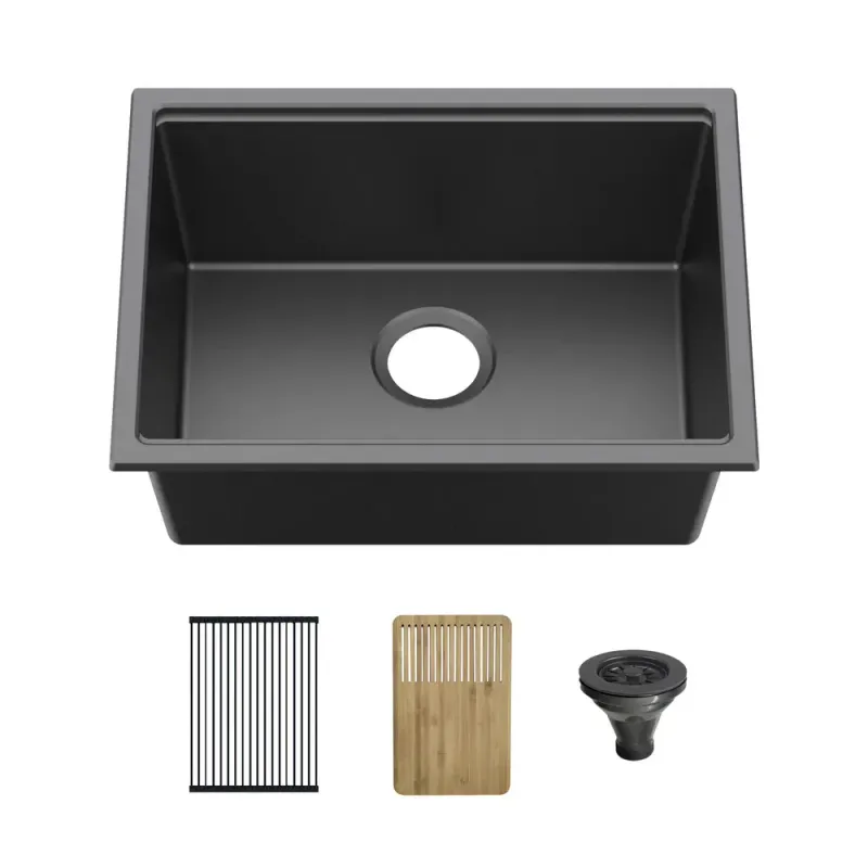 Casa 23" Black Undermount Workstation Single Bowl Quartz Kitchen Sink - C4-23ST