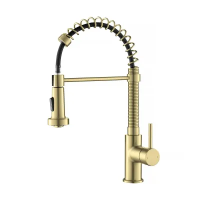Casa Genova Commercial Style Single Handle Pull Down Kitchen Sink Faucet Brushed Gold - CKF-2003BG