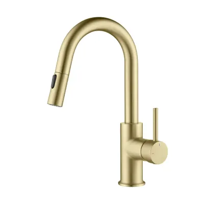 Halo Single Handle Pull Down Kitchen & Bar Sink Faucet Brushed Gold - KBCKF-2011BG