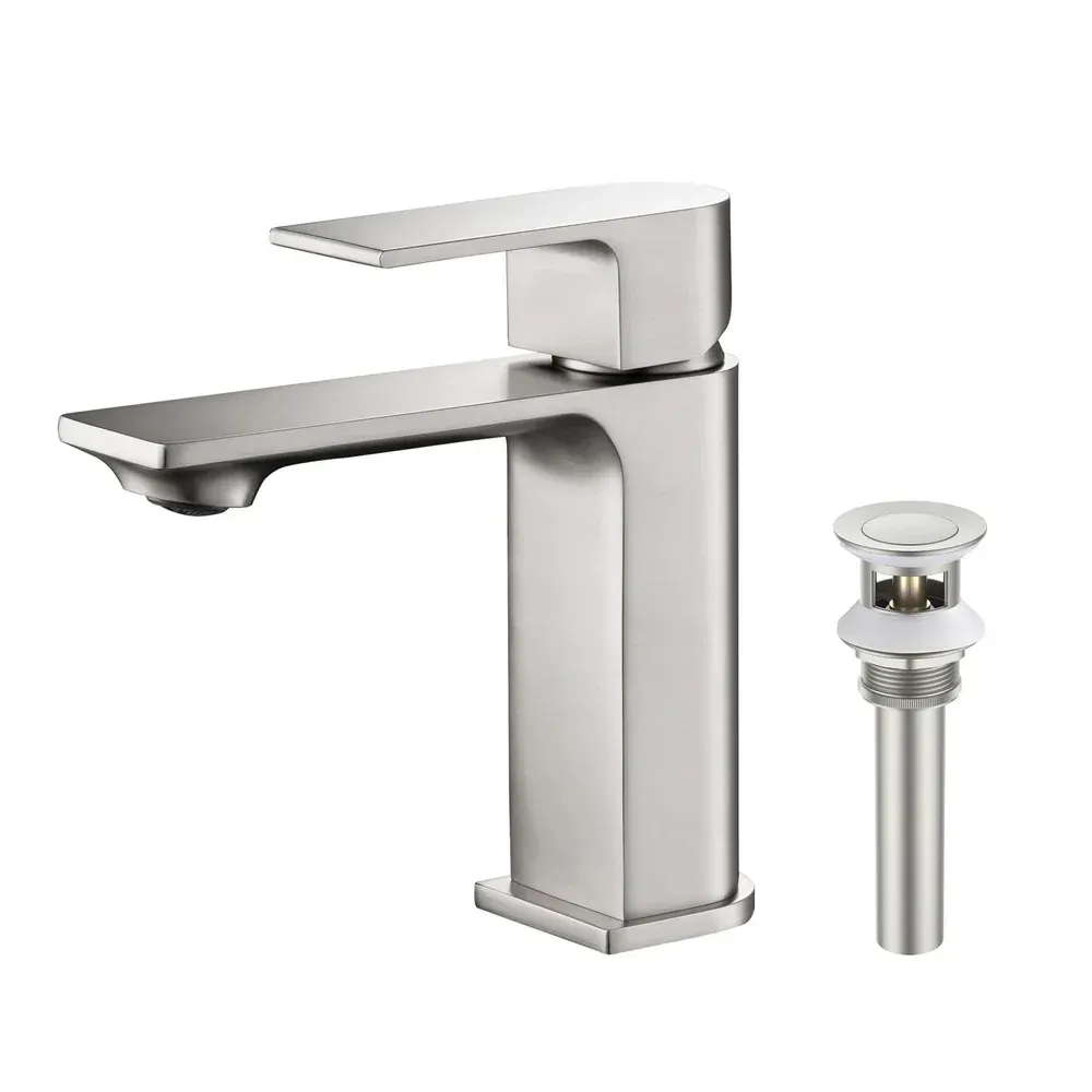 Casa Aurora Single Handle Bathroom Vanity Sink Faucet with Pop Up Drain Brushed Nickel - CBF-1001BN