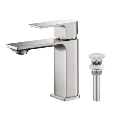 Aurora Single Handle Bathroom Vanity Sink Faucet with Pop Up Drain Brushed Nickel - KBCBF-1001BN