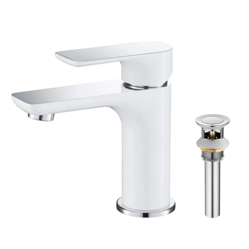 Casa Austin Single Handle Bathroom Vanity Sink Faucet with Pop Up Drain White with Polished Chrome - CBF-1019CW