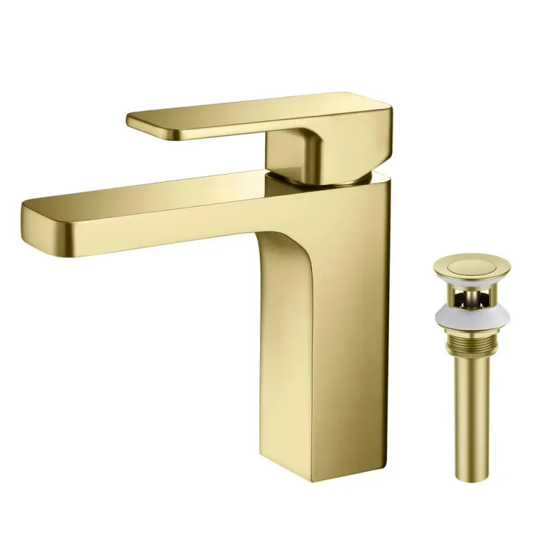 Casa Fusion Single Handle Bathroom Vanity Sink Faucet with Pop Up Drain Brushed Gold - CBF-1017BG