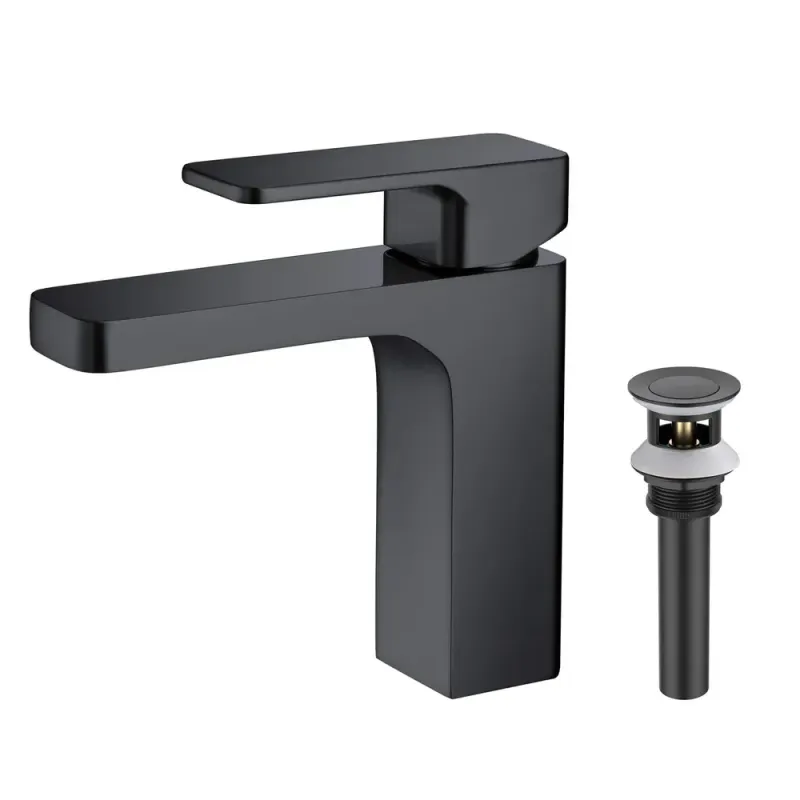 Casa Fusion Single Handle Bathroom Vanity Sink Faucet with Pop Up Drain Matte Black - CBF-1017MB