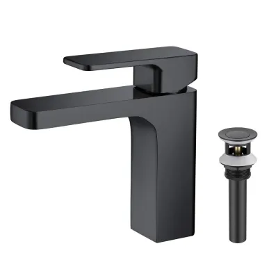 Fusion Single Handle Bathroom Vanity Sink Faucet with Pop Up Drain Matte Black - KBCBF-1017MB Fusion Single Handle Bathroom Vanity Sink Faucet with Pop Up Drain Matte Black - KBCBF-1017MB