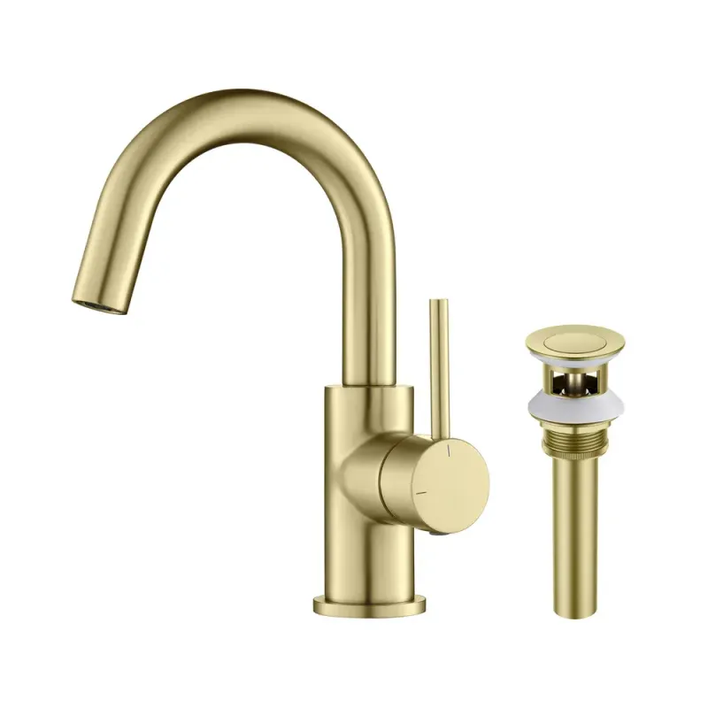 Casa Halo High-Arc Single Handle Bathroom Vanity Sink Faucet with Pop Up Drain Brushed Gold - CBF-1021BG