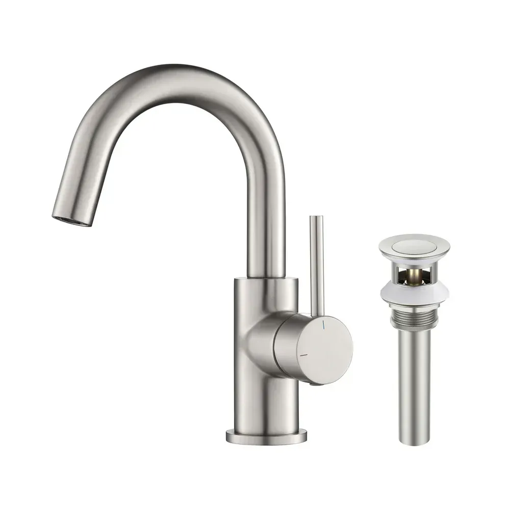 Casa Halo High-Arc Single Handle Bathroom Vanity Sink Faucet with Pop Up Drain Brushed Nickel - CBF-1021BN