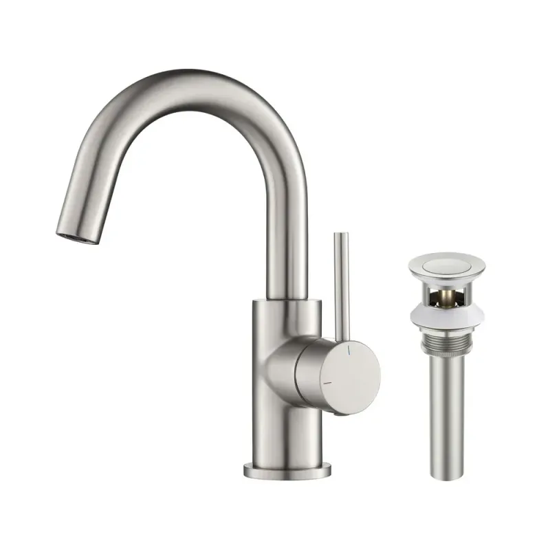 Casa Halo High-Arc Single Handle Bathroom Vanity Sink Faucet with Pop Up Drain Brushed Nickel - CBF-1021BN