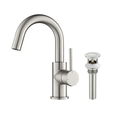 Halo High-Arc Single Handle Bathroom Vanity Sink Faucet with Pop Up Drain Brushed Nickel - KBCBF-1021BN