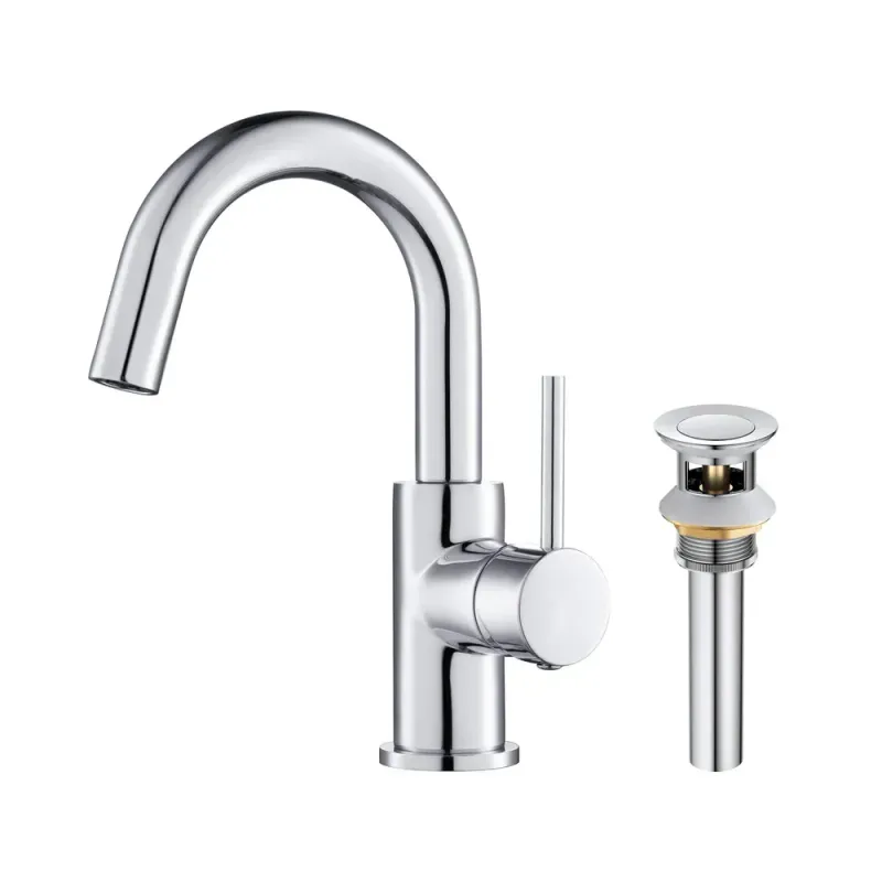 Casa Halo High-Arc Single Handle Bathroom Vanity Sink Faucet with Pop Up Drain Polished Chrome - CBF-1021CH