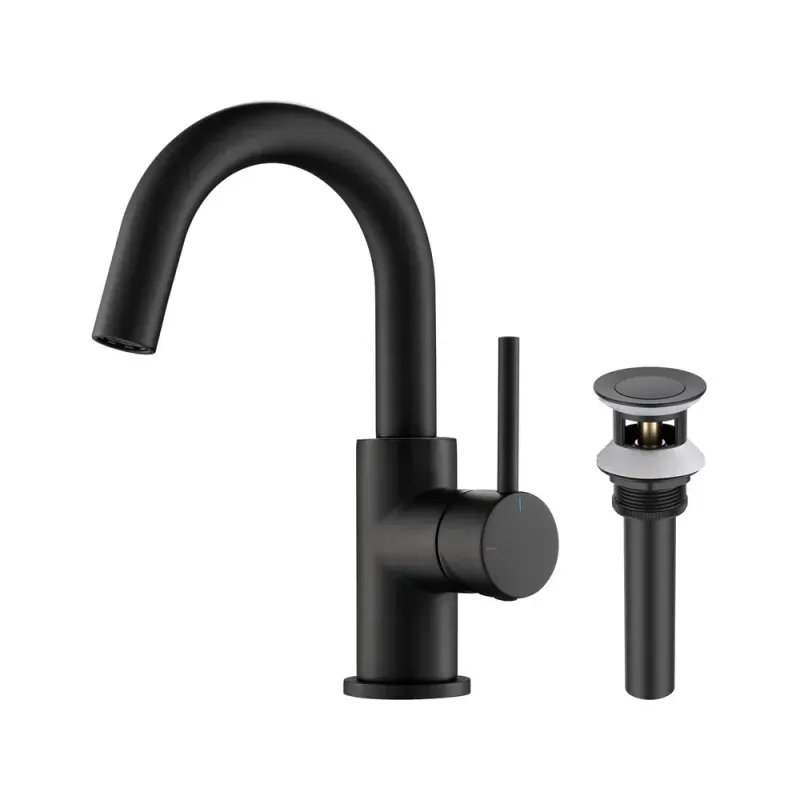 Casa Halo High-Arc Single Handle Bathroom Vanity Sink Faucet with Pop Up Drain Matte Black - CBF-1021MB