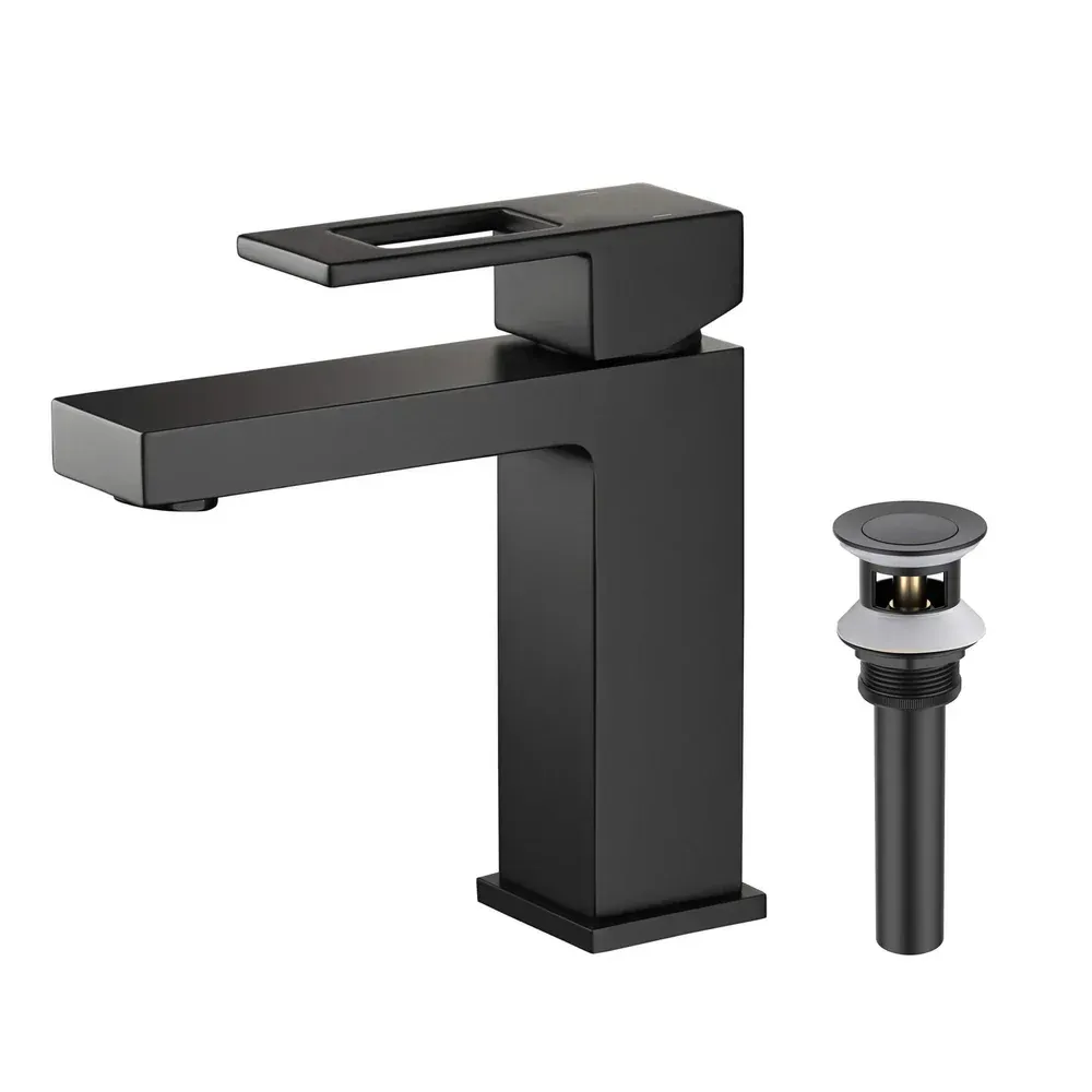 Casa Quadra Single Handle Bathroom Vanity Sink Faucet with Pop Up Drain Matte Black - CBF-1002MB