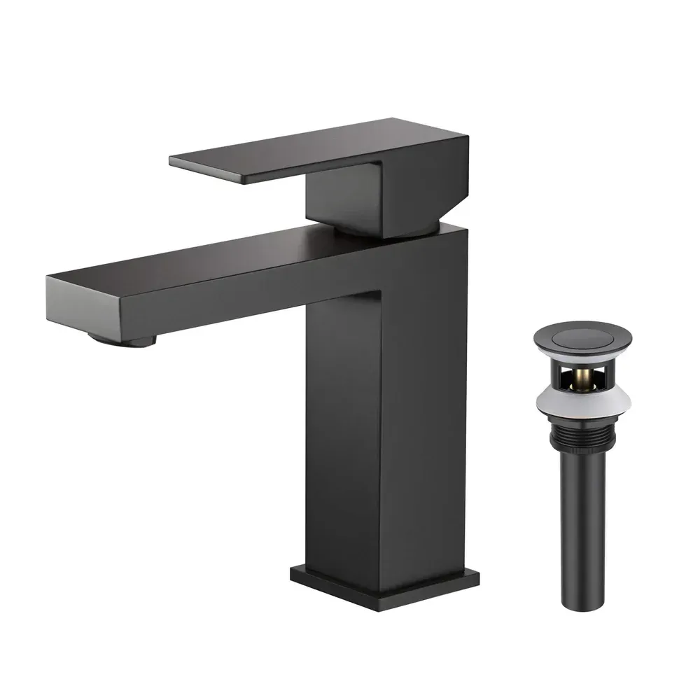 Casa Value Collection - Single Handle Bathroom Vanity Sink Faucet with Pop Up Drain Matte Black - F202MB