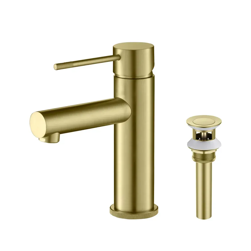 Casa Verona Single Handle Bathroom Vanity Sink Faucet with Pop Up Drain Brushed Gold - CBF-1010BG