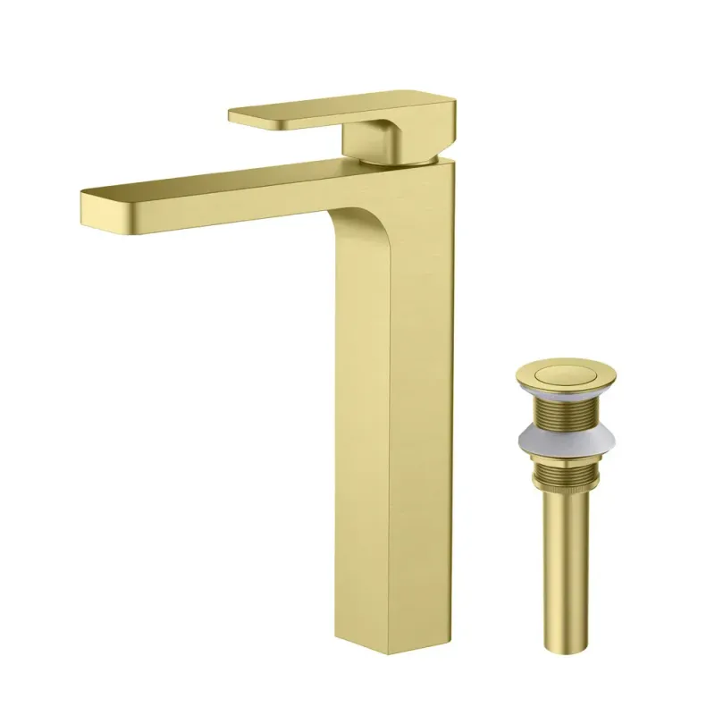 Casa Fusion Single Handle Bathroom Vessel Sink Faucet with Pop Up Drain Brushed Gold - CBF-1018BG