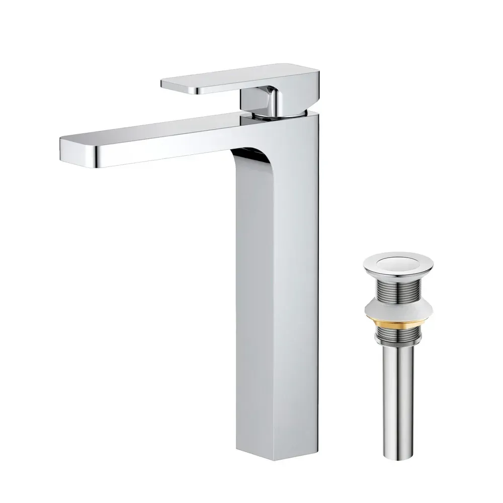 Casa Fusion Single Handle Bathroom Vessel Sink Faucet with Pop Up Drain Polished Chrome - CBF-1018CH