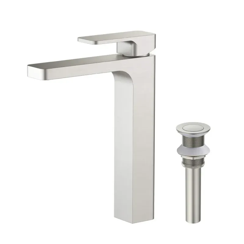 Casa Fusion Single Handle Bathroom Vessel Sink Faucet with Pop Up Drain Brushed Nickel - CBF-1018BN
