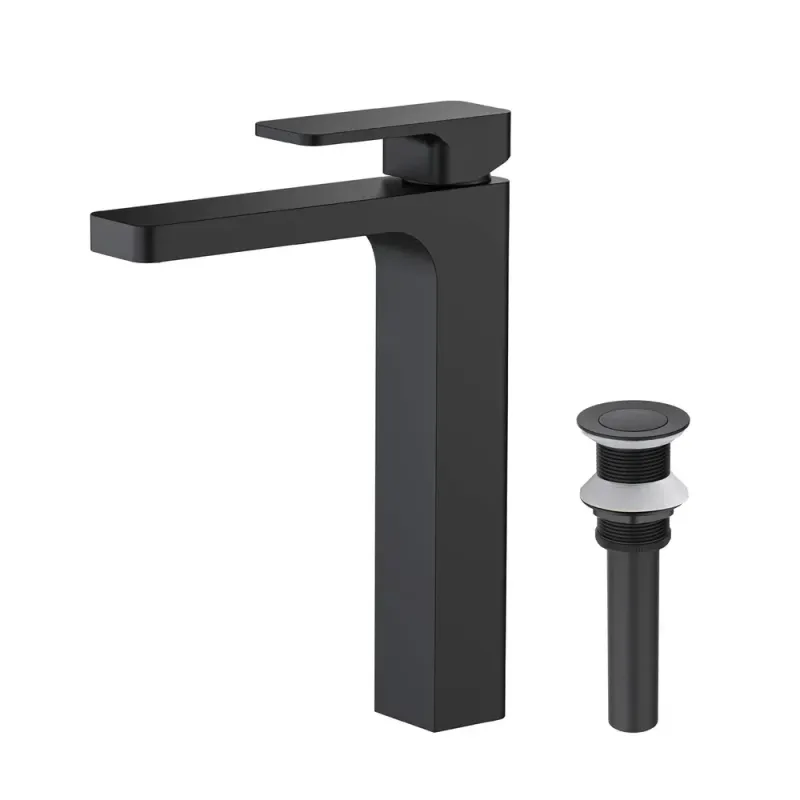 Casa Fusion Single Handle Bathroom Vessel Sink Faucet with Pop Up Drain Matte Black- CBF-1018MB
