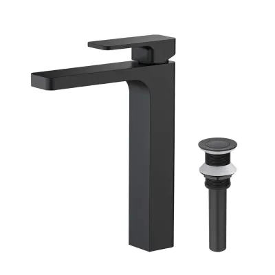 Casa Fusion Single Handle Bathroom Vessel Sink Faucet with Pop Up Drain Matte Black- CBF-1018MB