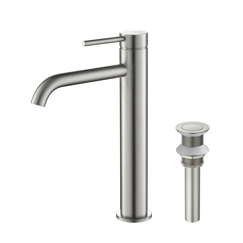 Casa Halo Single Handle Bathroom Vessel Sink Faucet with Pop Up Drain Brushed Nickel - CBF-1009BN
