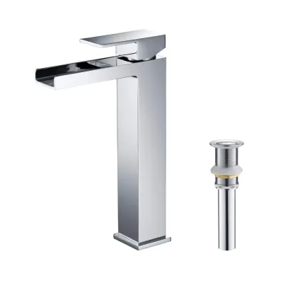 Casa Quadra Waterfall Single Handle Bathroom Vessel Sink Faucet with Pop Up Drain Polished Chrome - CBF-1005CH