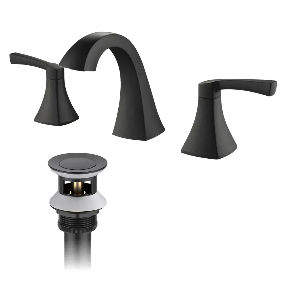 Casa Vermont 8" Widespread Bathroom Sink Faucet with Drain Assembly Mate Black - CBF-1022MB