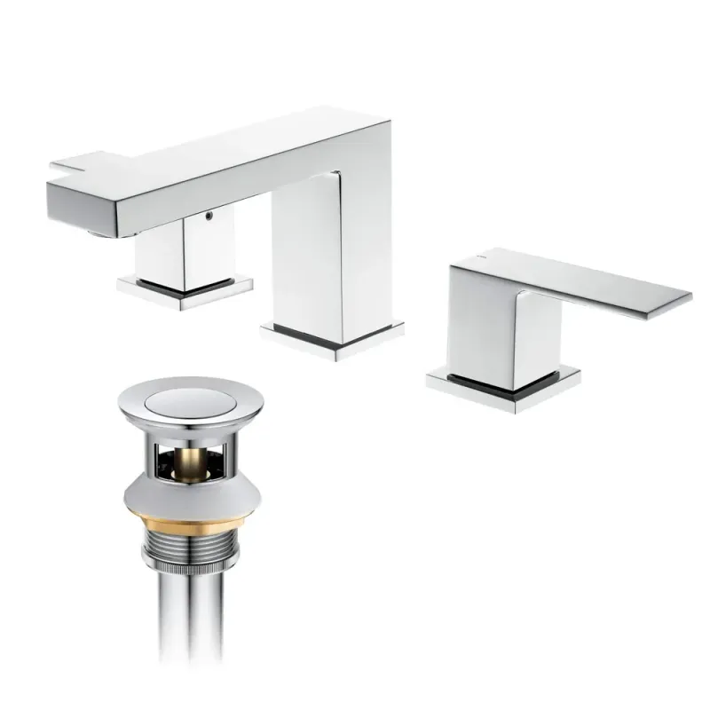 Casa Quadra 8" Widespread Bathroom Sink Faucet with Drain Assembly Polished Chrome - CBF-1024CH