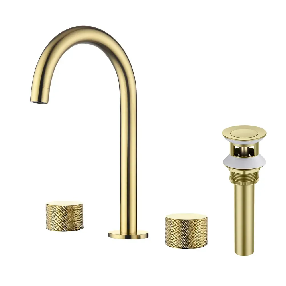 Casa Verona 8" Widespread Bathroom Sink Faucet with Drain Assembly Brushed Gold - CBF-1026BG