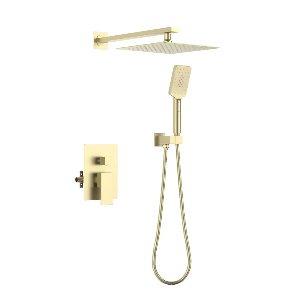 Casa Quadra Pressure Balanced 2-Function Wall Mount Shower System with Rough-In Valve Brushed Gold - CSF-4005BG