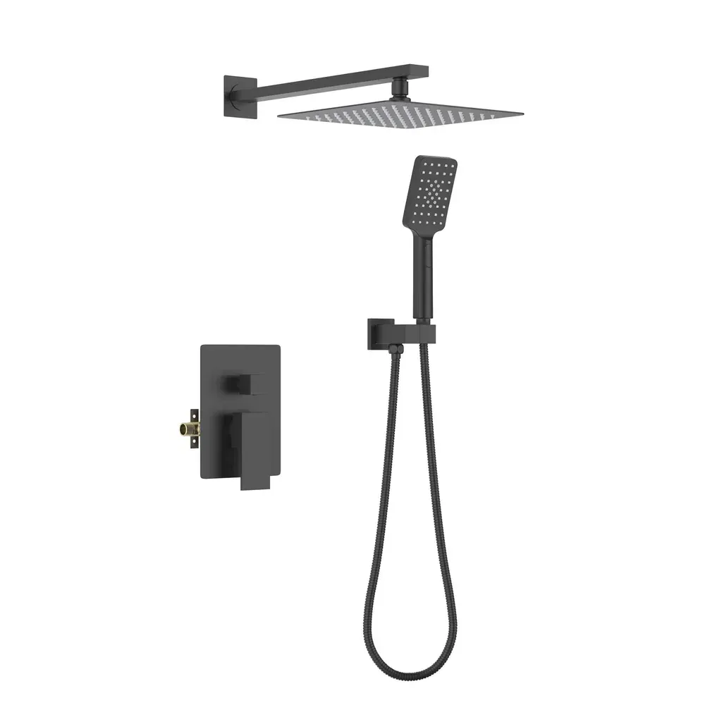 Casa Quadra Pressure Balanced 2-Function Wall Mount Shower System with Rough-In Valve Matte Black - CSF-4005MB