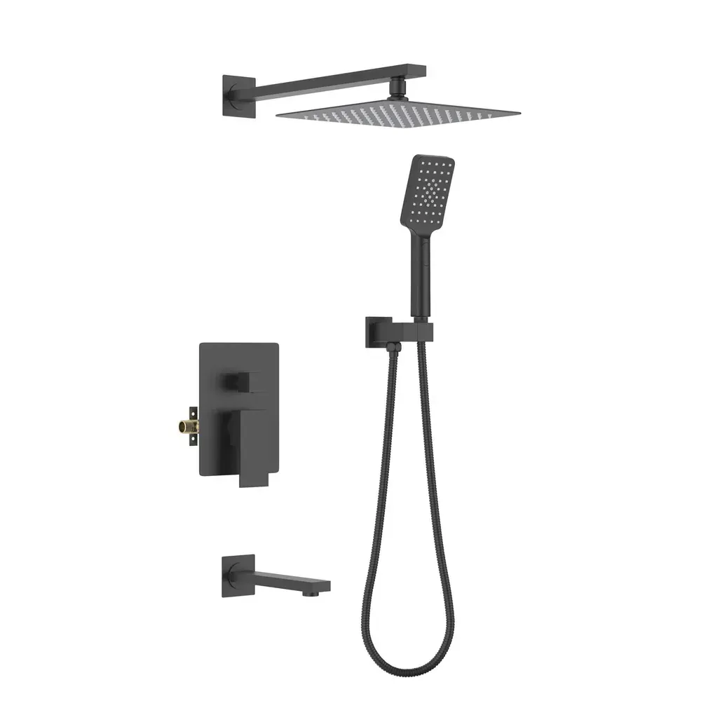 Casa Quadra Pressure Balanced 3-Function Wall Mount Shower System with Rough-In Valve Matte Black - CSF-4006MB
