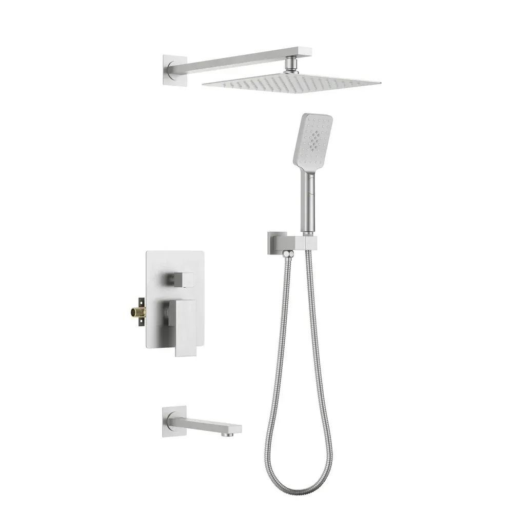 Casa Quadra Pressure Balanced 3-Function Wall Mount Shower System with Rough-In Valve Brushed Nickel - CSF-4006BN