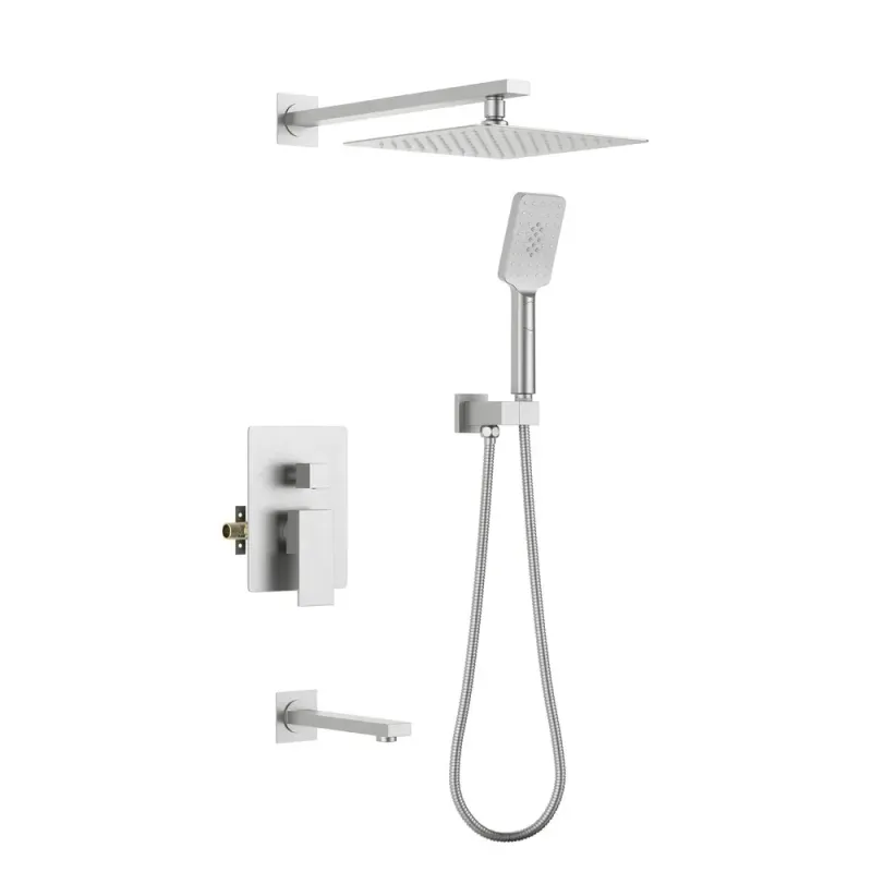 Casa Quadra Pressure Balanced 3-Function Wall Mount Shower System with Rough-In Valve Brushed Nickel - CSF-4006BN