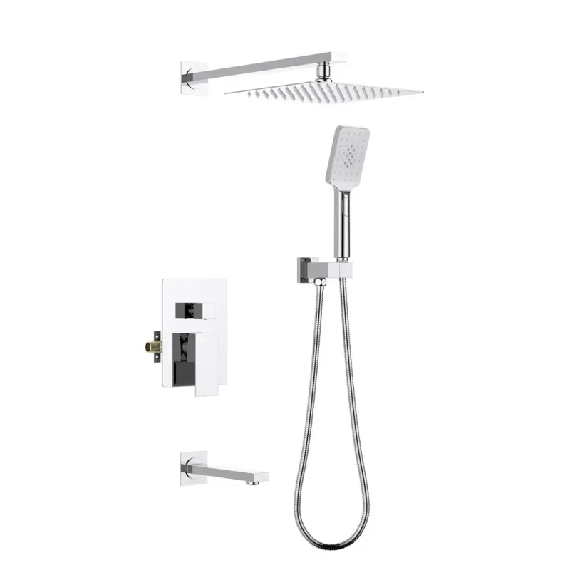 Casa Quadra Pressure Balanced 3-Function Wall Mount Shower System with Rough-In Valve Polished Chrome - CSF-4006CH