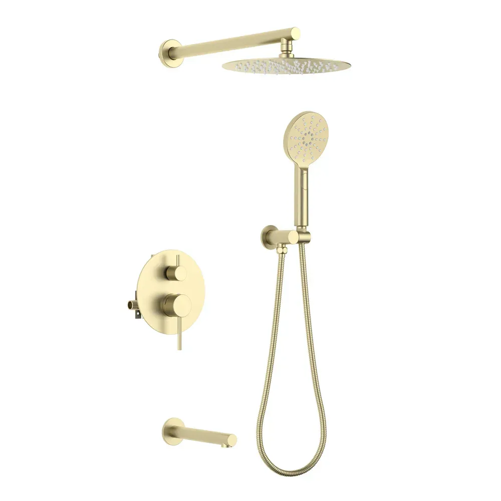 Casa Halo Pressure Balanced 3-Function Wall Mount Shower System with Rough-In Valve Brushed Gold - CSF-4004BG