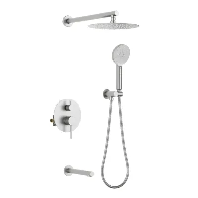 Casa Halo Pressure Balanced 3-Function Wall Mount Shower System with Rough-In Valve Brushed Nickel - CSF-4004BN