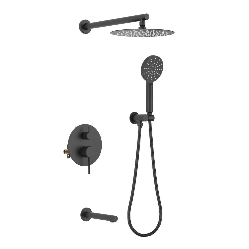 Casa Halo Pressure Balanced 3-Function Wall Mount Shower System with Rough-In Valve Matte Black - CSF-4004MB