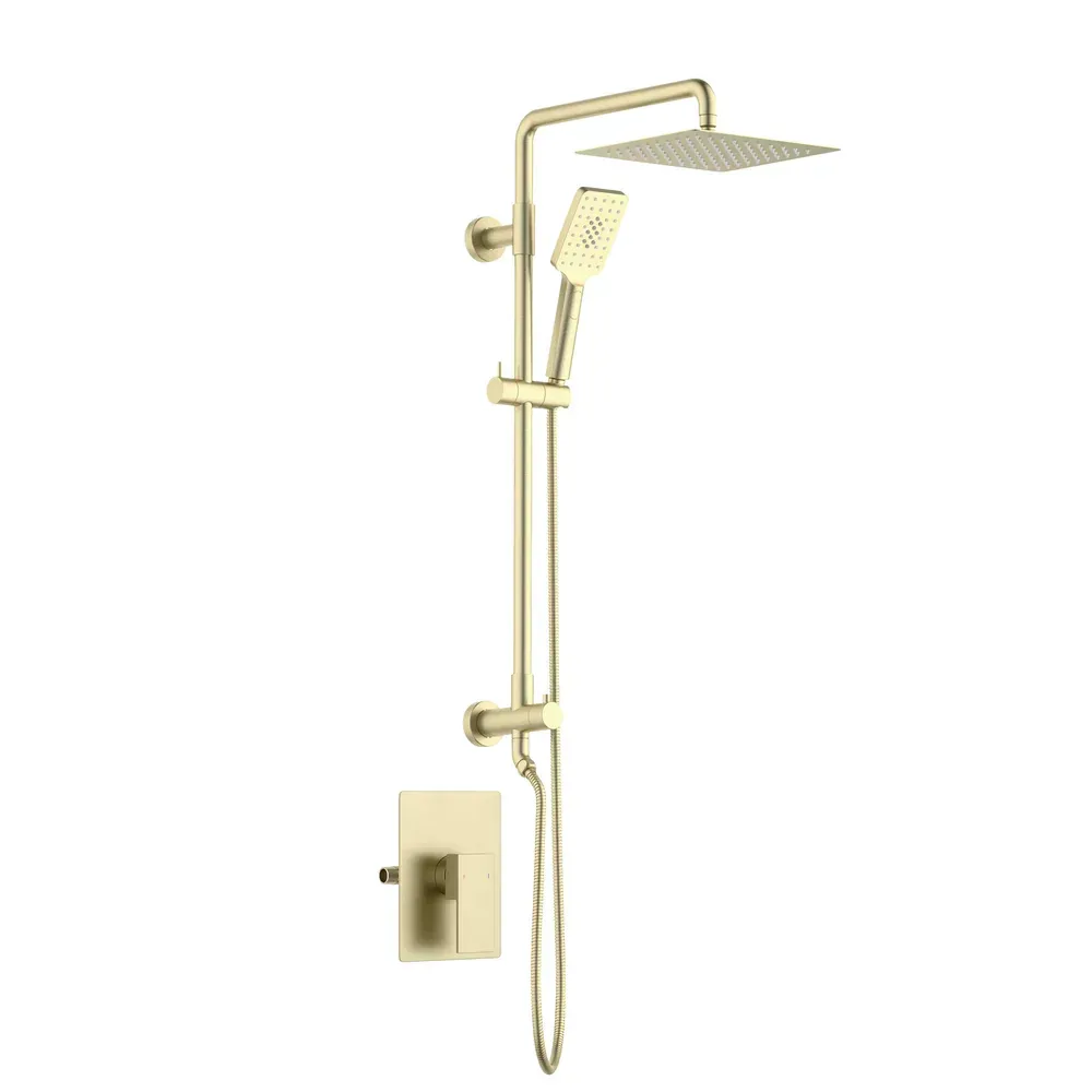 Casa Quadra Pressure Balanced 2-Function Wall Mount Shower Column with Rough in Valve Brushed Gold - CSC-4104BG