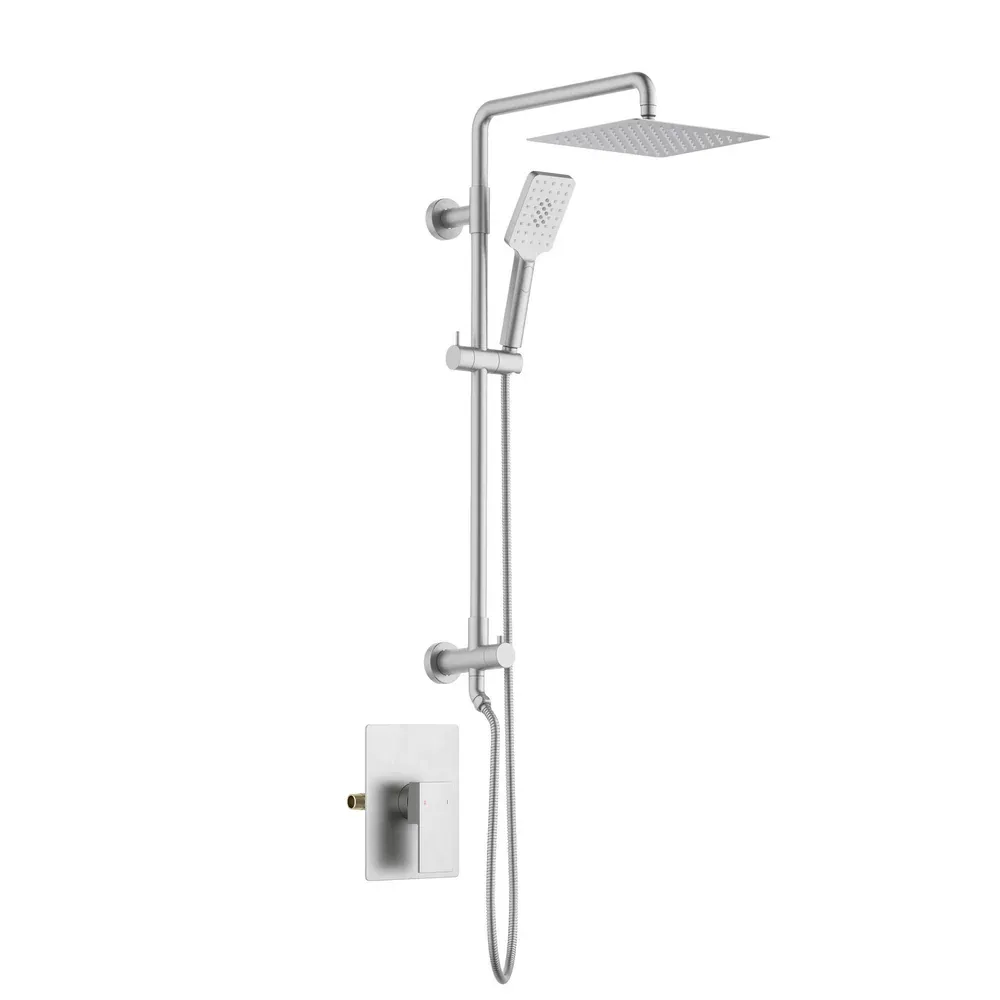 Casa Quadra Pressure Balanced 2-Function Wall Mount Shower Column with Rough in Valve Brushed Nickel - CSC-4104BN