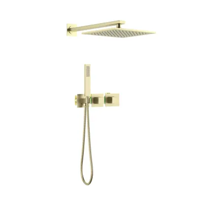 Casa Quadra 2-Function Thermostatic Wall Mount Shower System with Rough-in Valve Brushed Gold - CSF-4014BG