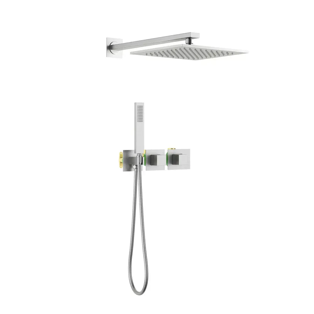 Casa Quadra 2-Function Thermostatic Wall Mount Shower System with Rough-in Valve Brushed Nickel - CSF-4014BN