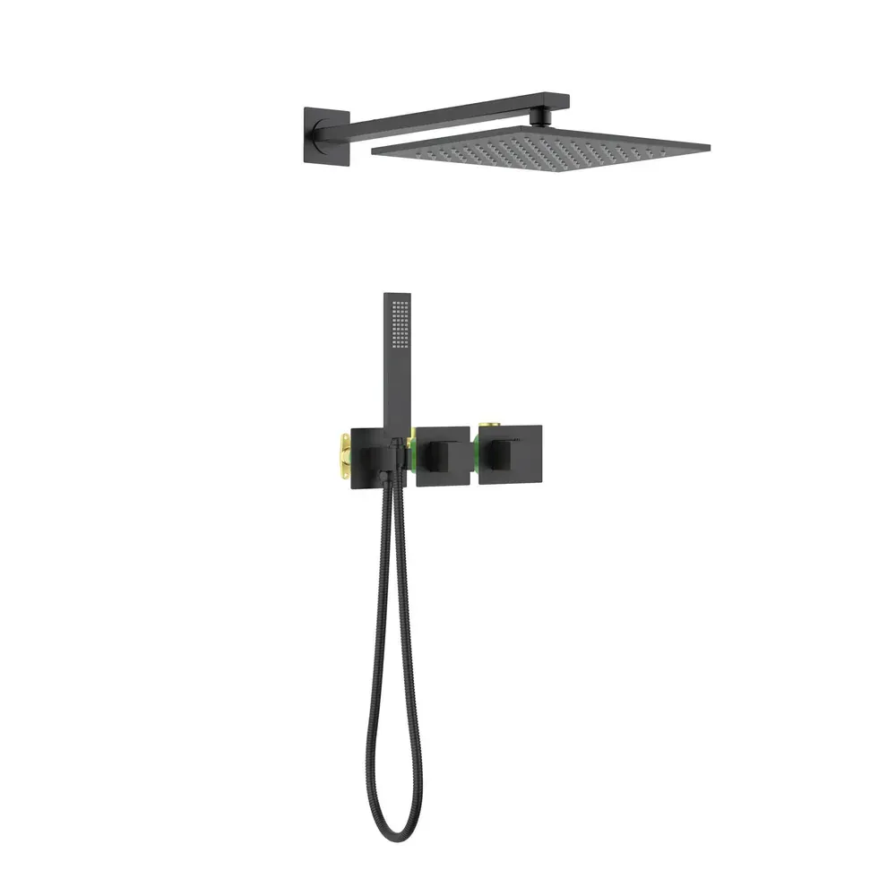 Casa Quadra 2-Function Thermostatic Wall Mount Shower System with Rough-in Valve Matte Black - CSF-4014MB