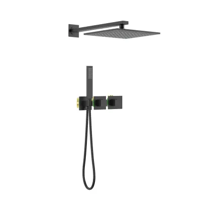 Casa Quadra 2-Function Thermostatic Wall Mount Shower System with Rough-in Valve Matte Black - CSF-4014MB