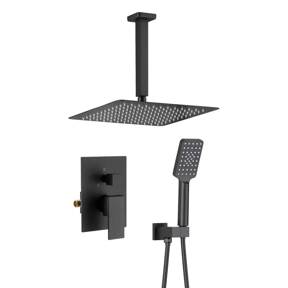 Casa Quadra Pressure Balanced 2-Function Ceiling Mount Shower System with Rough-In Valve Matte Black - CSF-4012MB
